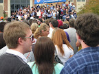 Joe Biden on stage with campaign signs