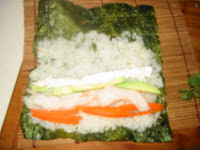 Sliced sushi rolls arranged on a plate