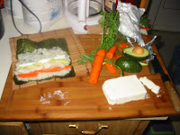 Close-up view of the vegetable sushi rolls