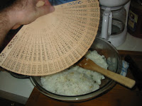 Nori sheet placed on the bamboo rolling mat